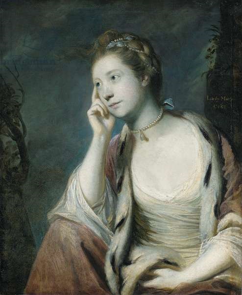 477840 Portrait of Lady Mary Coke, half length, in an ermine-trimmed red cloak (oil on canvas) by Reynolds, Joshua (1723-92); 76.8x63.8 cm; Private Collection; (add.info.: Lady Mary Coke (1726-1811) British aristocrat); Photo © Christie's Images.