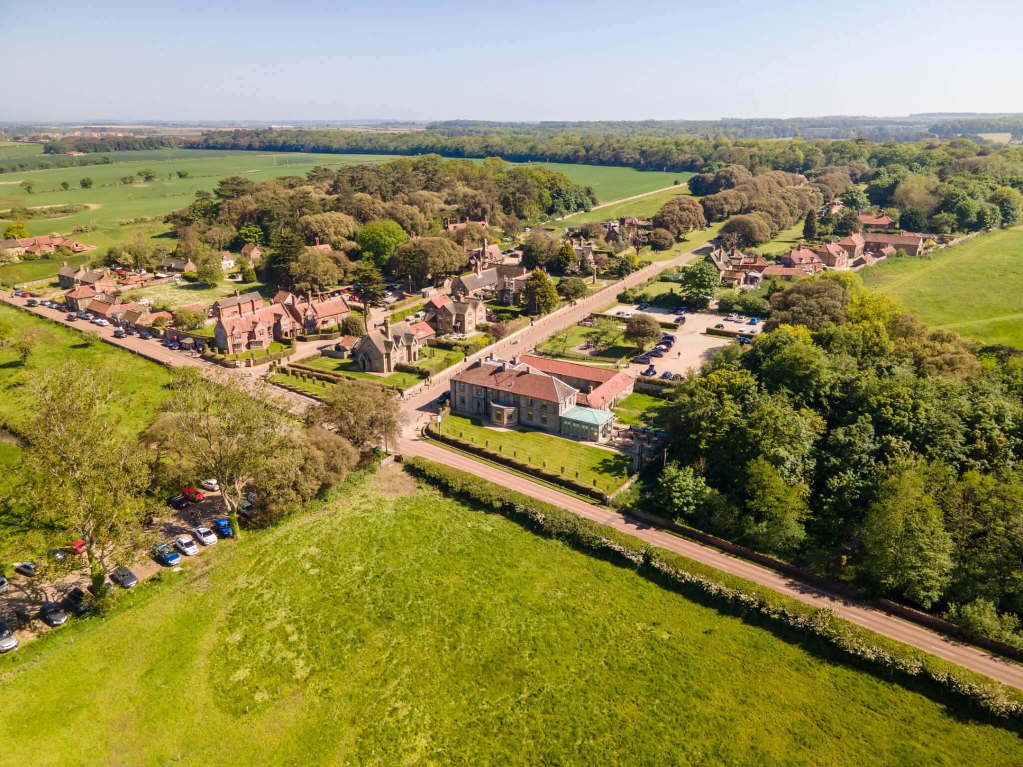 An aerial shot of Holkham Village