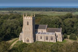 Aerial view of St Withburga's Church in Holkham Park