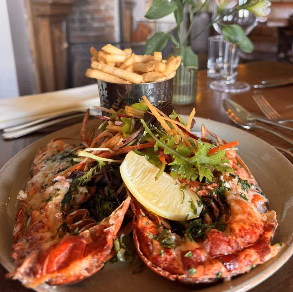 lobster and fries at the victoria restaurant in Holkham