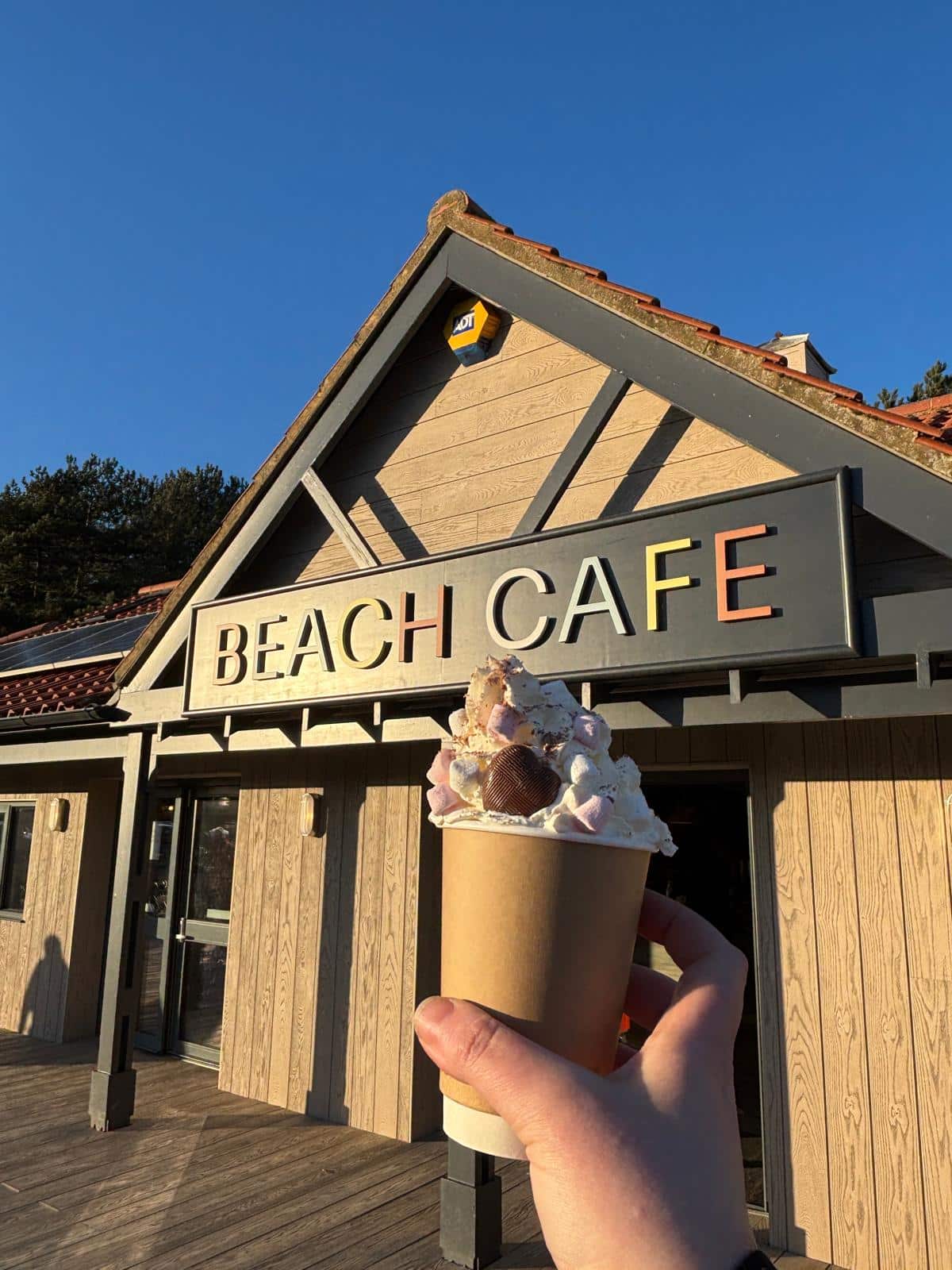 hot chocolate at the beach cafe in wells